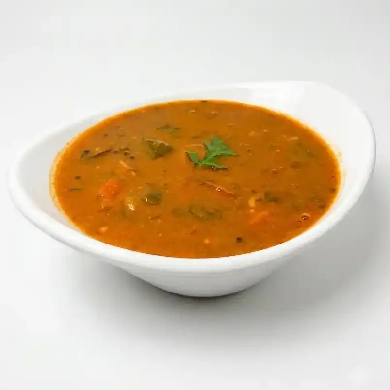 Sambar — A flavorful South Indian stew featuring lentils, tamarind, and an at Konaseema Rocky Hill, Rocky Hill