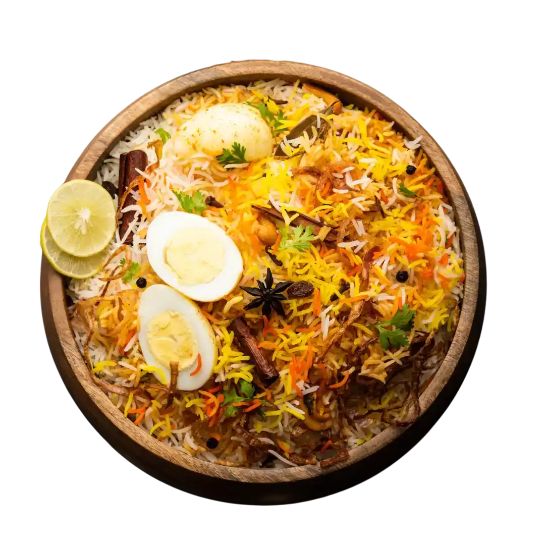 Egg Biryani — Savor the aromatic Egg Biryani, featuring fluffy basmati rice infused at Bagara & Biryani, NC
